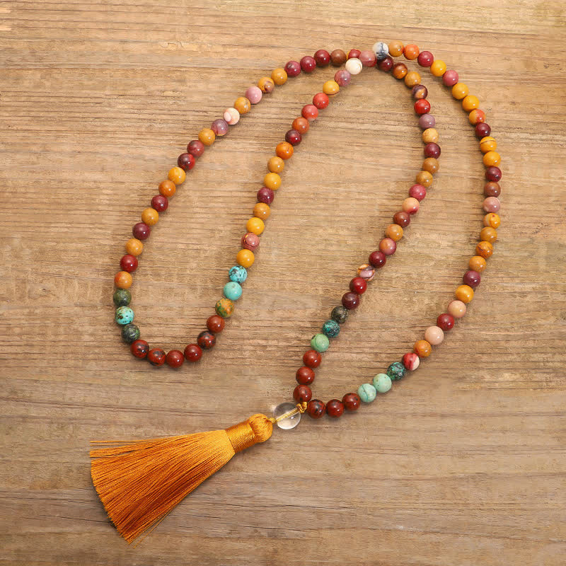 KarmaRipple's 108 Mala Beadwork Mookaite Emotional Growth Bracelet Tassel Pendant Necklace p6