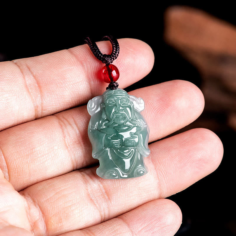 KarmaRipple's Authentic Green Jade Chinese God of Wealth Caishen Ingot Abundance Pendant Necklace p4