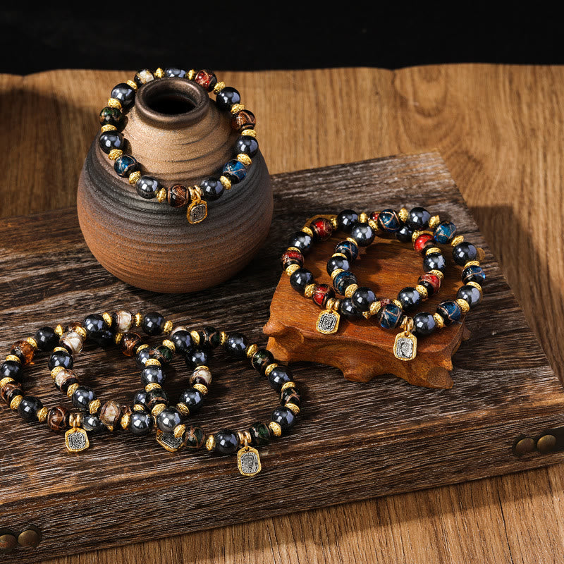 KarmaRipple's Tibetan Zakiram Goddess of Wealth Liuli Glass Incense Ash Porcelain Bead Fortune Bracelet p7