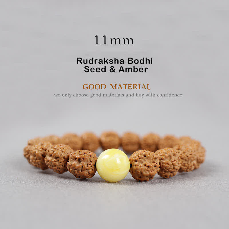 KarmaRipple's Tibet Rudraksha Bodhi Seed Dzi Bead Amber Turquoise Wealth Bracelet p14