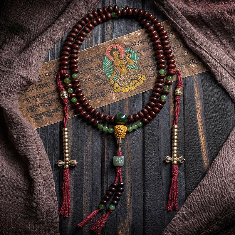 KarmaRipple's Authentic Tibet 108 Mala Beadwork Purple Bodhi Seed Hetian Cyan Jade Bronze Dorje Peace Bracelet p2
