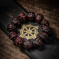 KarmaRipple's Chinese Zodiac Engraved Small Leaf Red Sandalwood Protection Bracelet
