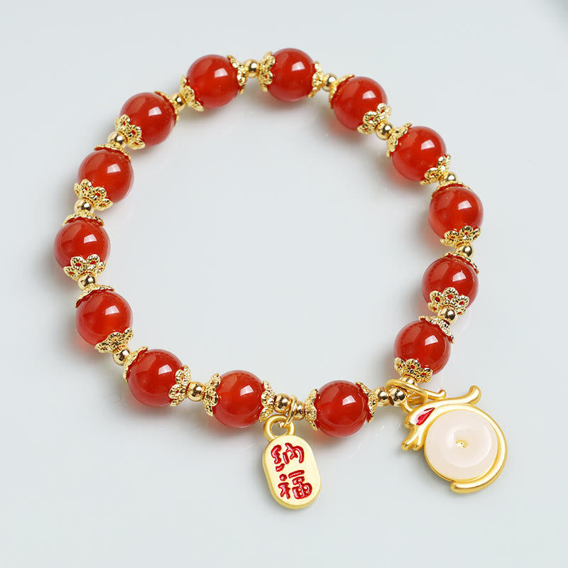 KarmaRipple's Year of the Dragon Red Agate Green Aventurine Peace Buckle Fu Character Fortunate Fortune Bracelet p19