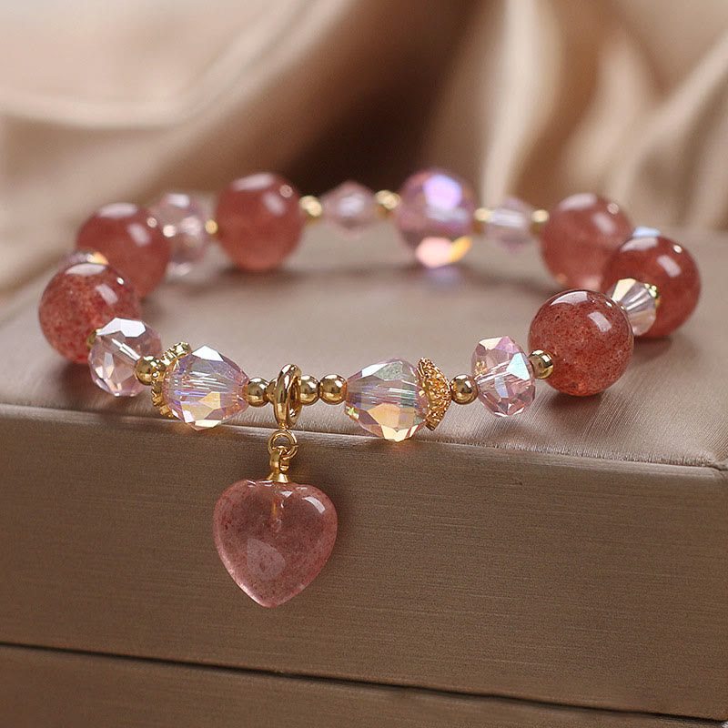 KarmaRipple's Authentic Strawberry Quartz Gemstone Love Heart Balancing Positive Bracelet p4