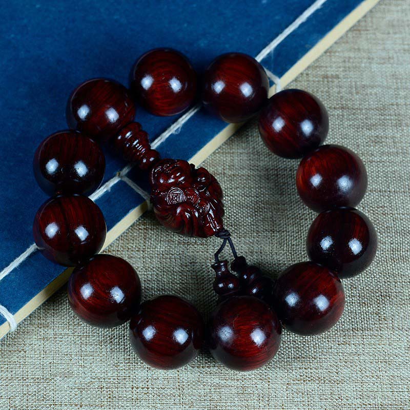 KarmaRipple's Small Leaf Red Sandalwood Laughing Buddha God of Wealth Protection Bracelet p4