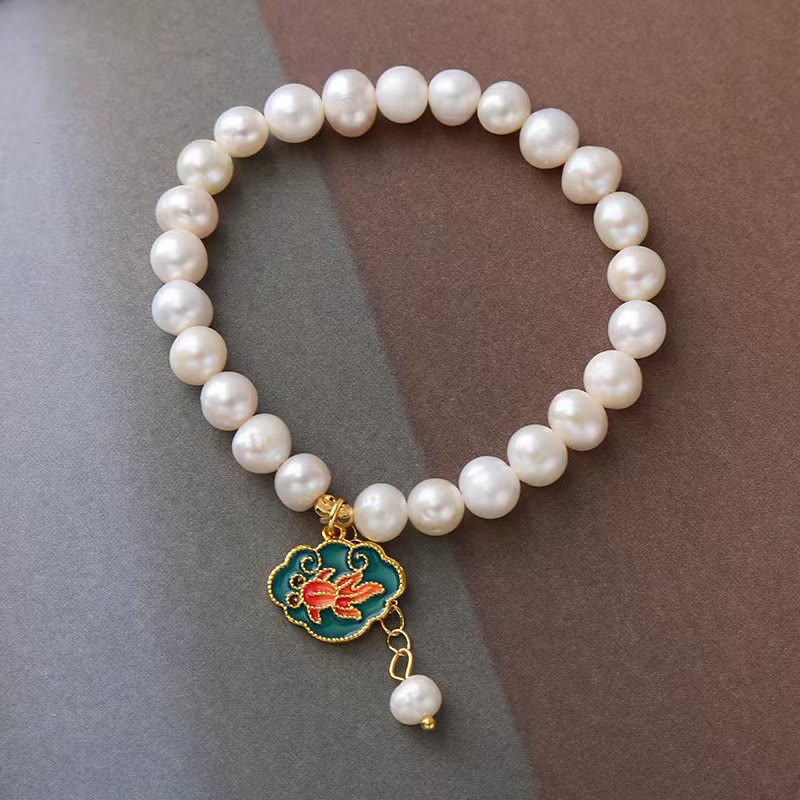 KarmaRipple's Authentic Pearl Lotus Koi Fish Goldfish Optimism Talisman Bracelet p4
