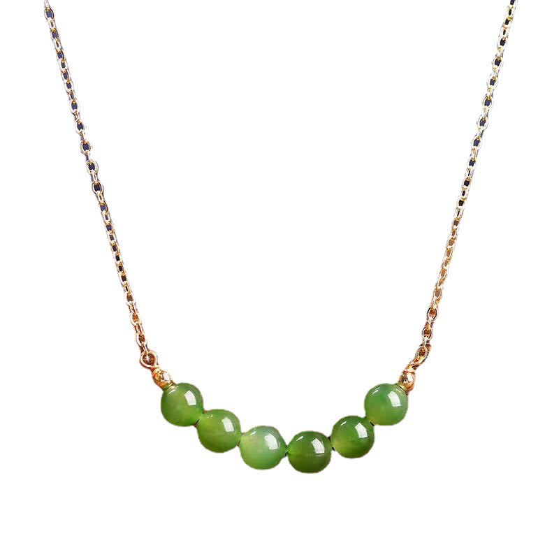 KarmaRipple's 14k Gold Plated Hetian Cyan Jade Beaded Fortune Pendant Necklace p8