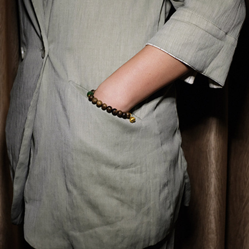 KarmaRipple's 999 Gold Brunei Agarwood Cyan Jade Lotus Flower Peace Strength Bracelet p6