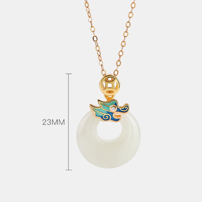 KarmaRipple's 925 Sterling Silver Plated Gold Year of the Dragon Hetian Jade Peace Buckle Bronze Coin Abundance Pendant Necklace p7