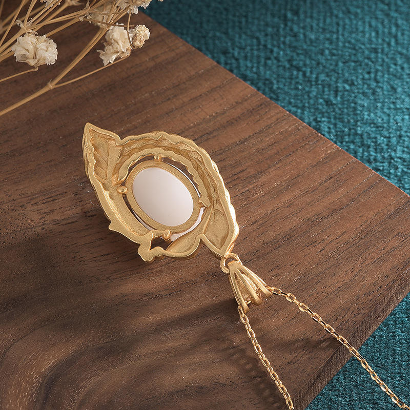 KarmaRipple's Ivory Jade Peacock Bronze Blessing Pendant Necklace p4