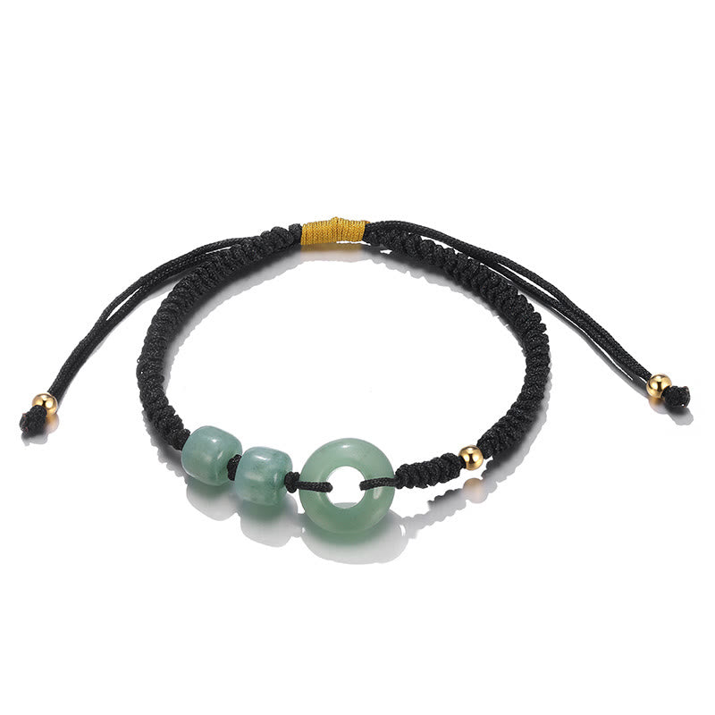 KarmaRipple's 2Pcs Green Aventurine Ivory Jade Peace Buckle Fortune Woven Pair Bracelet p11