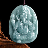 KarmaRipple's Authentic Jade Ganesh Ganpati Elephant Protection Amulet Pendant Necklace