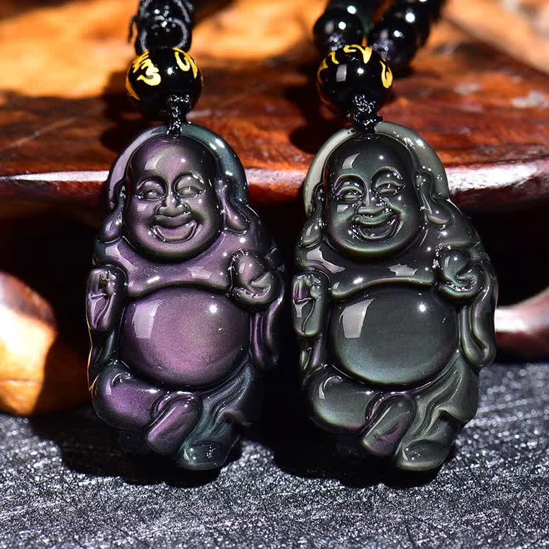 KarmaRipple's Authentic Rainbow Obsidian Laughing Buddha Inner Peace Pendant Necklace p18