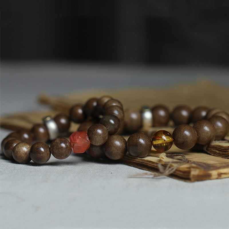 KarmaRipple's Chinese Zodiac Natal Buddha Kalimantan Agarwood Red Agate Amber 925 Sterling Silver Bracelet p14