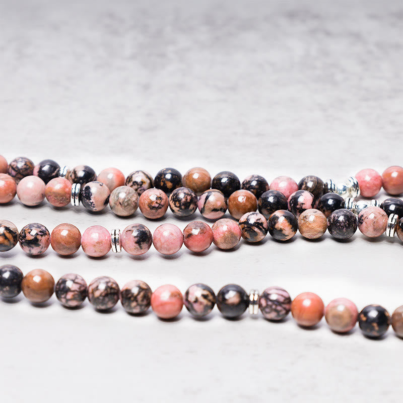 KarmaRipple's 108 Mala Beadwork Rhodonite Lotus Compassion Energy Bracelet p4