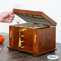 KarmaRipple's Vintage Large Capacity Wooden Jewelry Box Jewelry Storage Box With Mirror