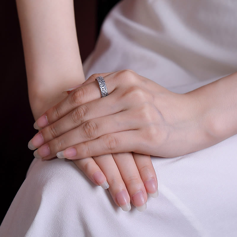 KarmaRipple's 999 Sterling Silver Lotus Flower Plum Blossom Auspicious Clouds Engraved Enlightenment Ring p9