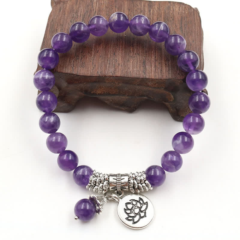 KarmaRipple's Amethyst Gemstone Lotus Balancing Balance Bracelet p3