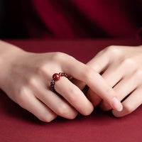 KarmaRipple's Garnet Cinnabar Fortunate Bead PiXiu Om Mani Padme Hum Rose Protection Ring