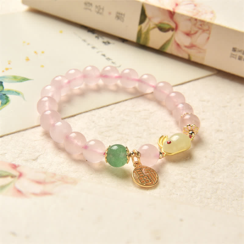 KarmaRipple's Year of the Rabbit Authentic Pink Gemstone Green Agate Bunny Love Happiness Bracelet p4