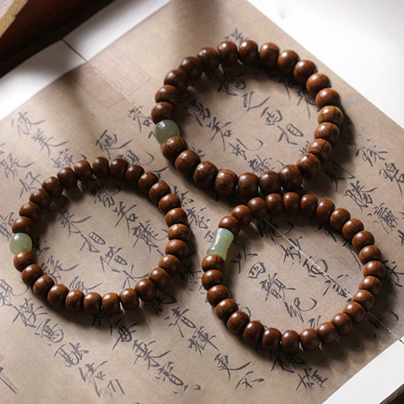 KarmaRipple's Authentic Abelia Biflora Wood Hetian Jade Bamboo Bead Warding Off Evil Spirits Bracelet p4