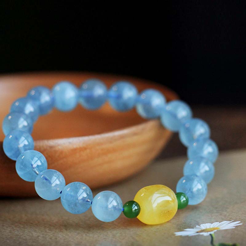 KarmaRipple's Authentic Aquamarine Amber Beadwork Serenity Balancing Bracelet p2
