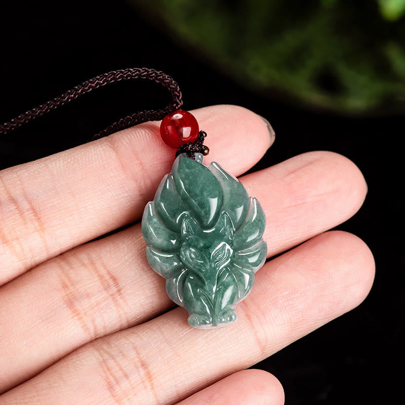 KarmaRipple's Authentic Green Jade Nine Tailed Fox Fortune Pendant Necklace p5