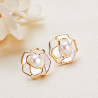 KarmaRipple's 925 Sterling Silver Pearl Camellia Pattern Happiness Pendant Necklace Earrings