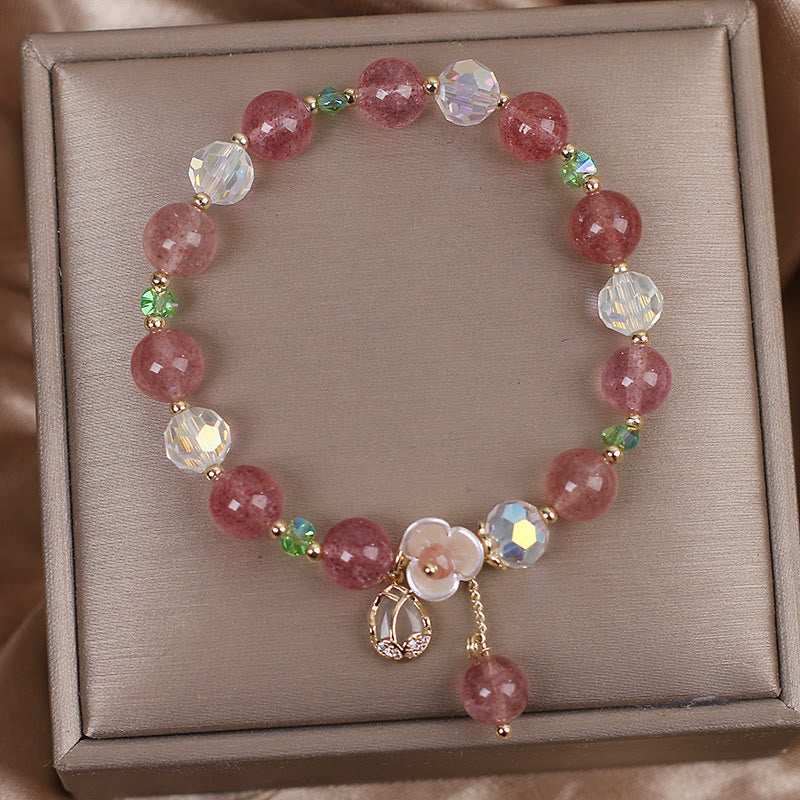 KarmaRipple's Strawberry Quartz Rutilated Quartz Fluorite Flower Balancing Bracelet p5