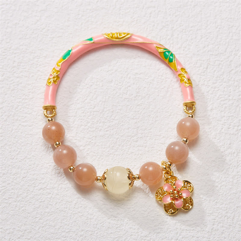 KarmaRipple's Authentic Sun Stone Golden Silk Jade Flower Talisman Wealth Bracelet Bangle p10