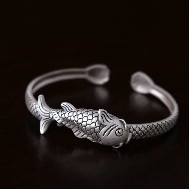KarmaRipple's 990 Sterling Silver Koi Fish Lotus Fortune Wealth Bracelet Bangle p2