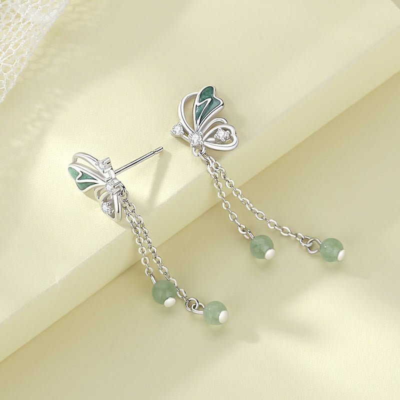 KarmaRipple's 925 Sterling Silver Authentic Green Aventurine Butterfly Fortune Pendant Necklace Earrings Set p6