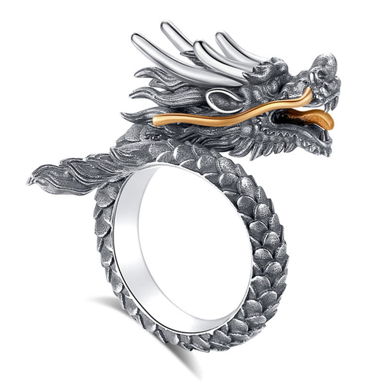 KarmaRipple's 925 Sterling Silver Vintage Dragon Design Protection Strength Adjustable Ring p19