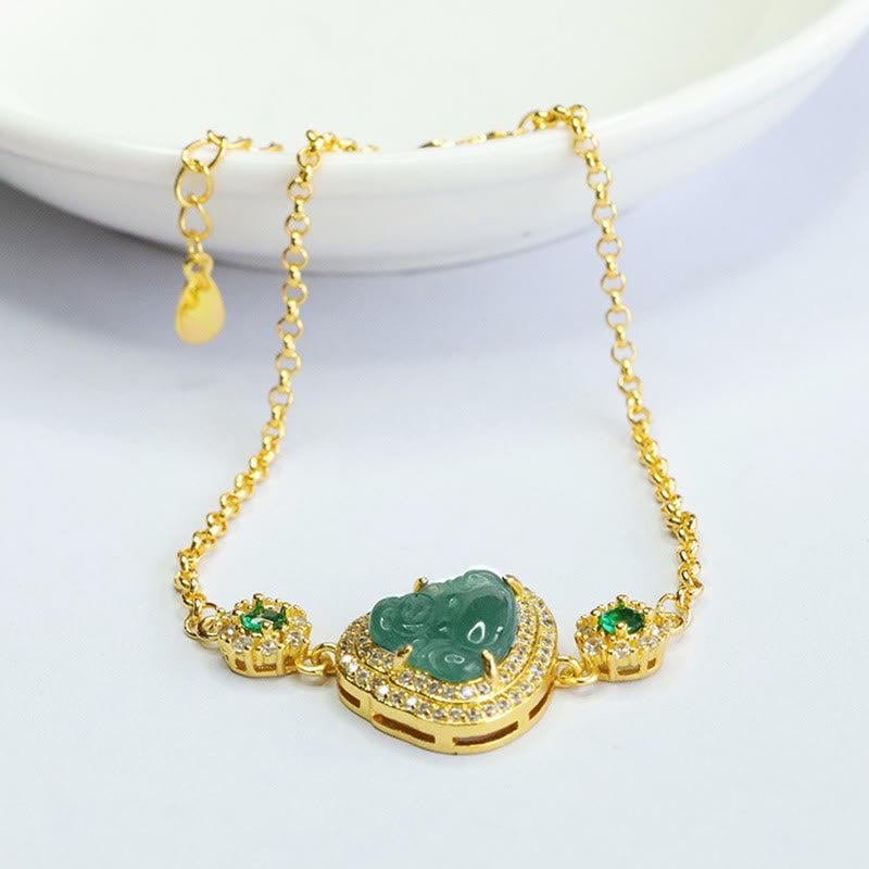 KarmaRipple's Laughing Buddha Green Jade Zircon Fortune Chain Bracelet p2
