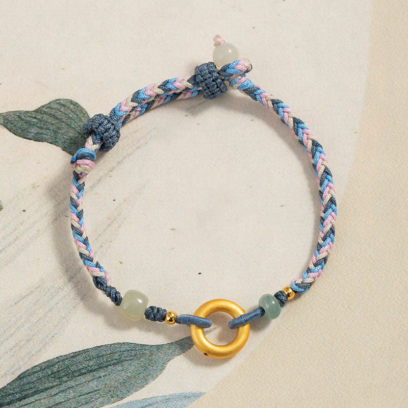 KarmaRipple's 999 Sterling Silver Hetian Jade Knitted Hand Rope Fortune Health Bracelet p1