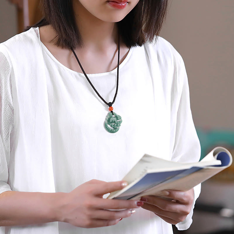 KarmaRipple's Year of the Rabbit Jade Fortune Crescent Mooon Pendant Necklace p5