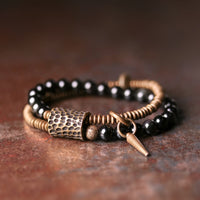 KarmaRipple's Rainbow Obsidian Bronze Inner Peace Balancing Double Layer Bracelet