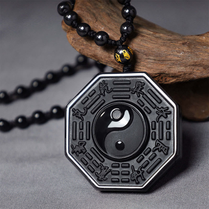 KarmaRipple's Black Obsidian Stone Yin Yang Necklace Pendant p2