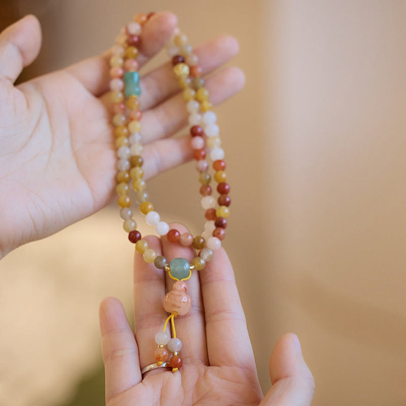 KarmaRipple's Authentic Golden Silk Jade Pumpkin Talisman Wealth Fortune Triple Wrap Bracelet p3