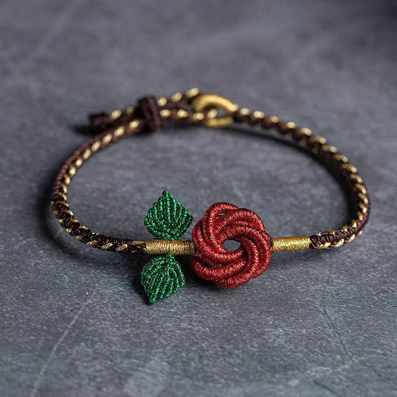KarmaRipple's Rose Flower Rope Eight Thread Peace Weave Fortune Handmade Bracelet p1
