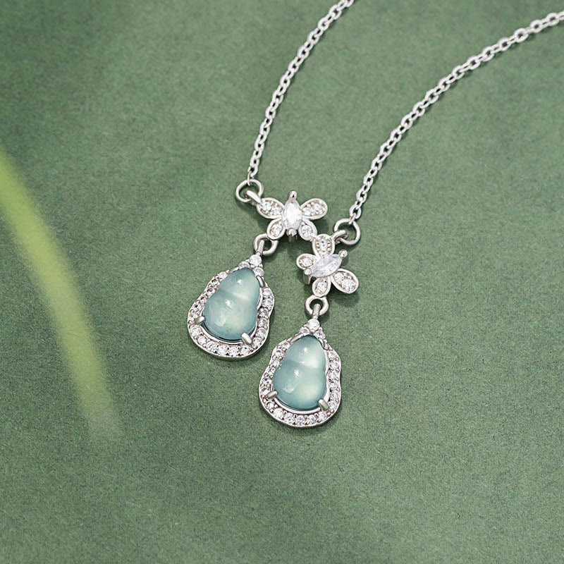 KarmaRipple's 925 Sterling Silver Green Jade Double Gourd Butterfly Fortune Pendant Necklace p2
