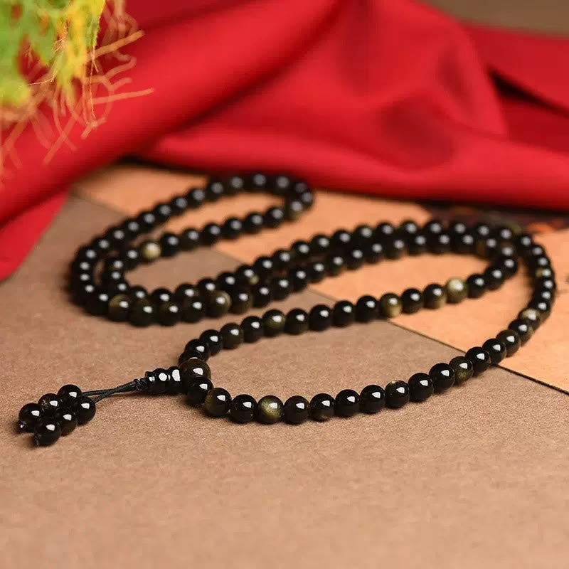 KarmaRipple's 108 Mala Beadwork Authentic Gold Sheen Obsidian Wealth Bracelet p4