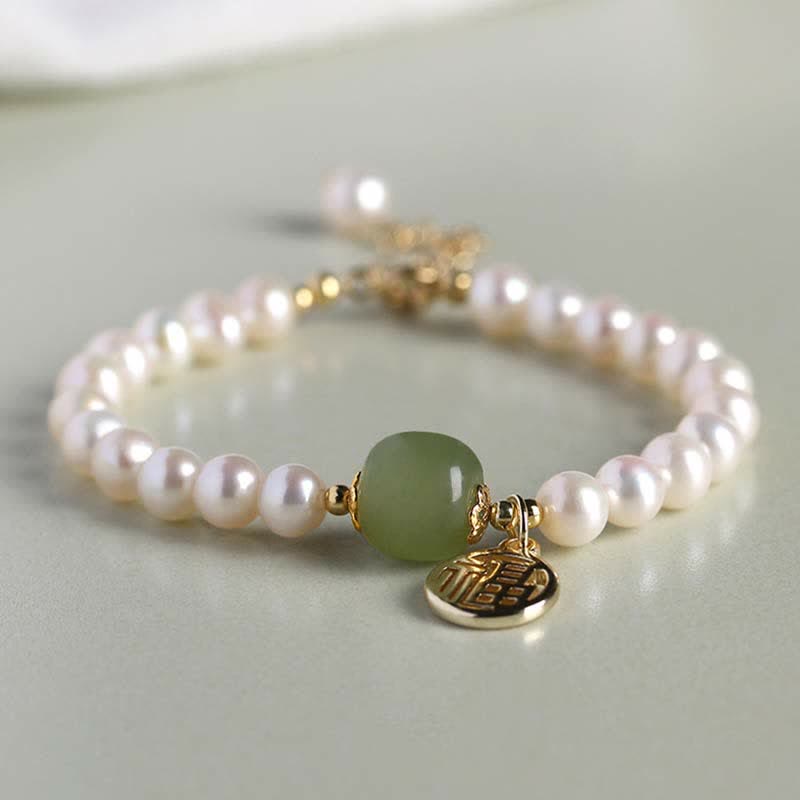 KarmaRipple's Authentic Pearl Hetian Jade Happiness Balancing Bead Bracelet p1