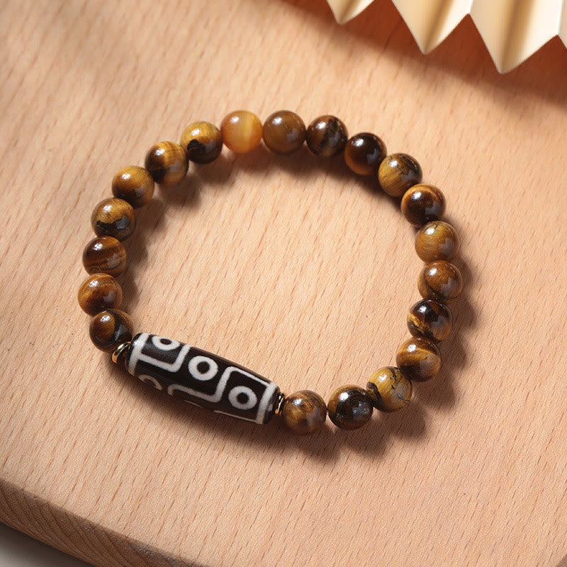 KarmaRipple's Tibetan Tiger Eye Tourmaline Nine-Eye Dzi Bead Protection Bracelet p11