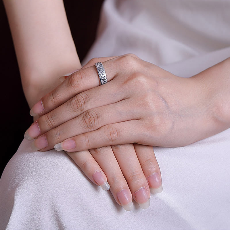 KarmaRipple's 999 Sterling Silver Lotus Flower Plum Blossom Auspicious Clouds Engraved Enlightenment Ring p7