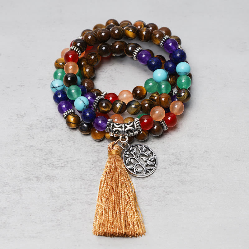 KarmaRipple's Balancing Gemstone Mala Prayer Beadwork 108 Meditation Balancing Multilayer Bracelet Pendant p12