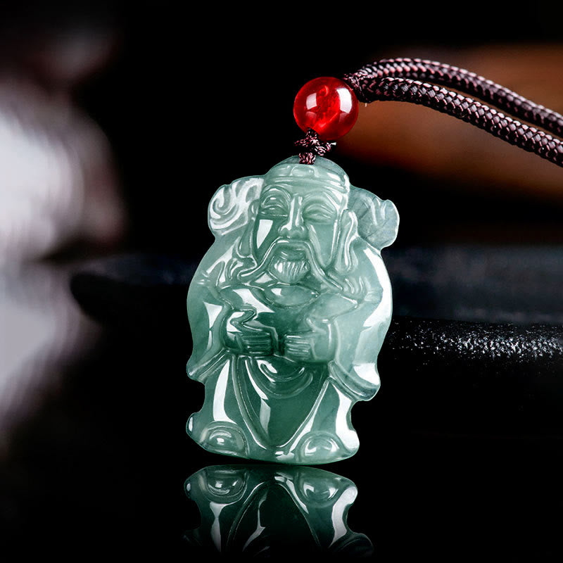 KarmaRipple's Authentic Green Jade Chinese God of Wealth Caishen Ingot Abundance Pendant Necklace p2