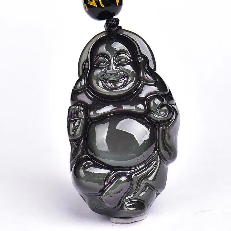 KarmaRipple's Authentic Rainbow Obsidian Laughing Buddha Inner Peace Pendant Necklace p14