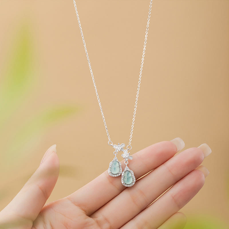 KarmaRipple's 925 Sterling Silver Green Jade Double Gourd Butterfly Fortune Pendant Necklace p4