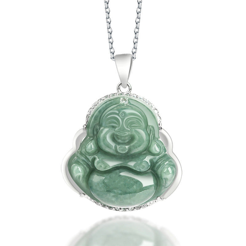 KarmaRipple's 925 Sterling Silver Laughing Buddha Jade Abundance Pendant Chain Necklace p17